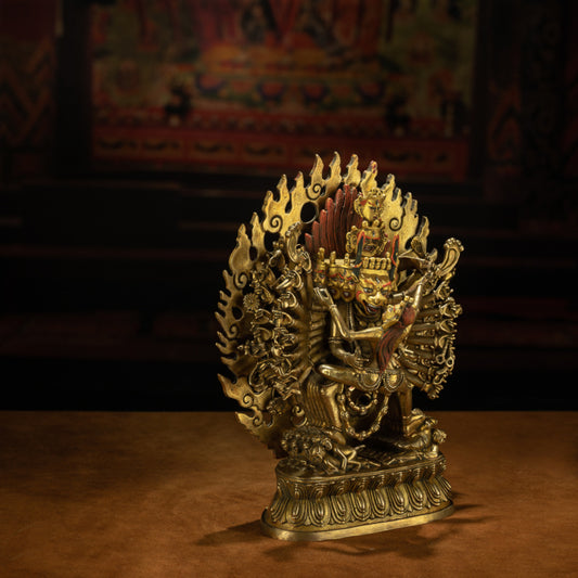 Brass 34-Armed Mahakala Statue for Protection and Blessings