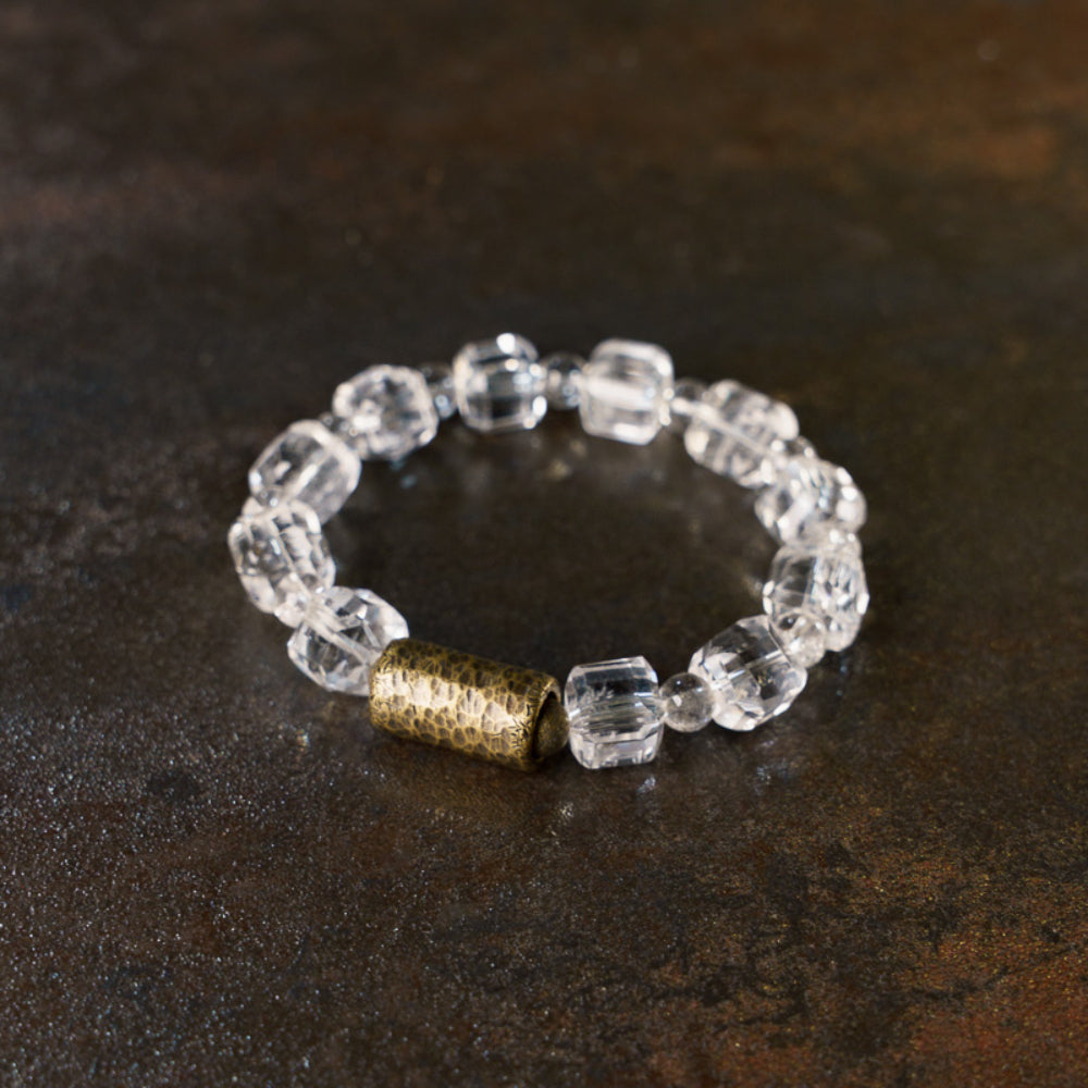 Antique Brass Clear Quartz Healing Bracelet for Energy and Vitality