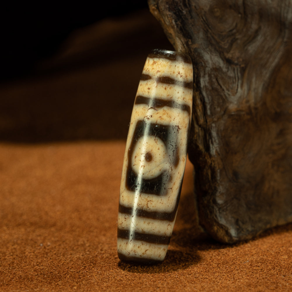 Three-Eye Ancient Dzi Bead Pendant for Protection and Prosperity