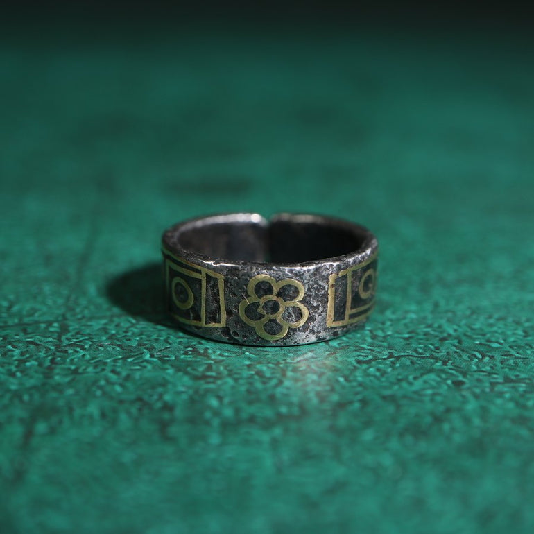 Tibetan Thokcha Iron Eight Auspicious Symbols Cuff Bracelet