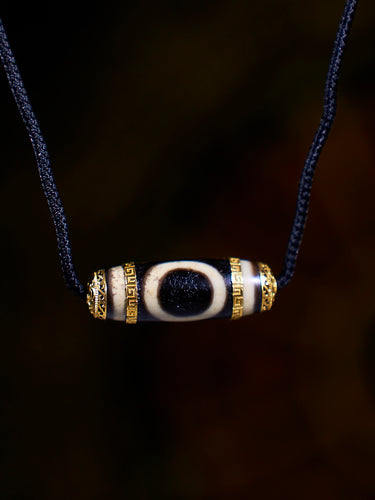 Heavenly Harmony Shangkan Heaven-Earth Agate 18K Gold Dzi Pendant