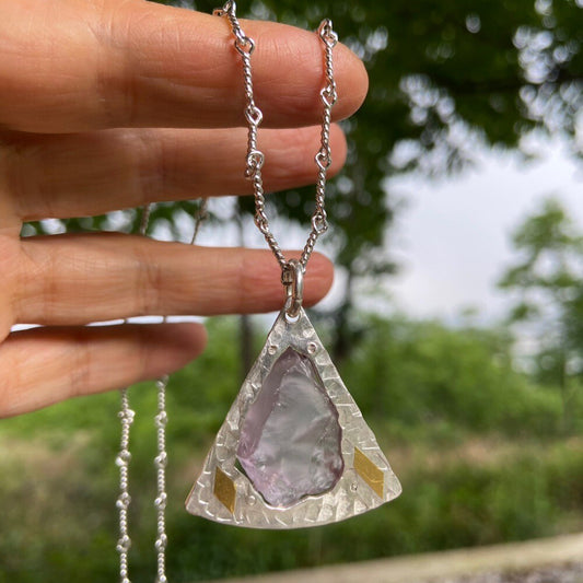 Kailash Energy Divine Clarity Amethyst Silver Triangle Neckdace