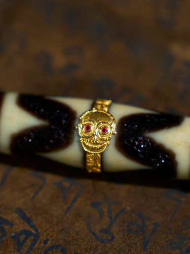 Fearless Strength Double Tiger-Tooth Agate 18K Gold Dzi Pendant