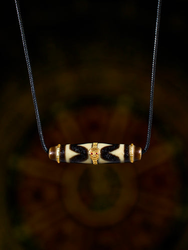 Fearless Strength Double Tiger-Tooth Agate 18K Gold Dzi Pendant