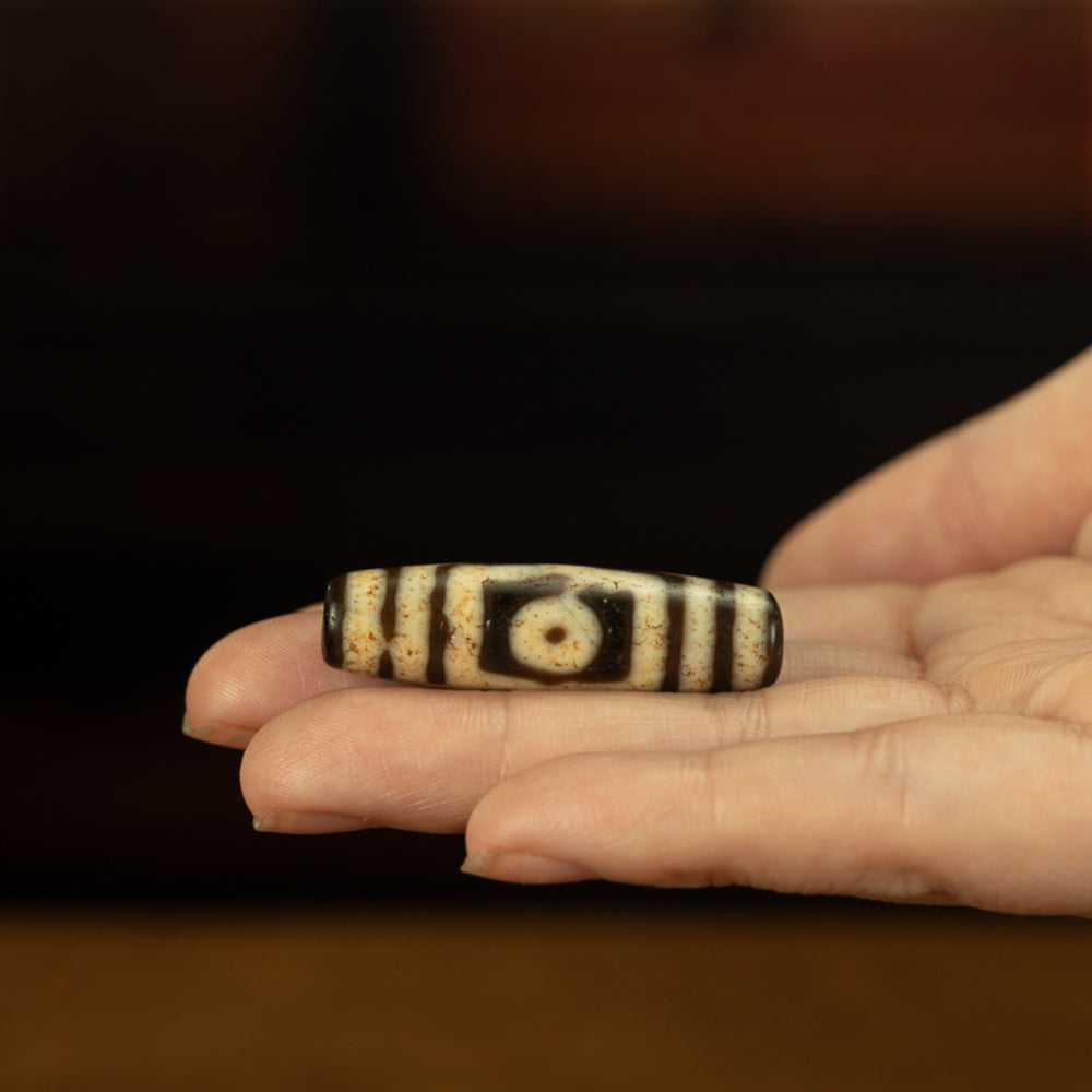 Three-Eye Ancient Dzi Bead Pendant for Protection and Prosperity
