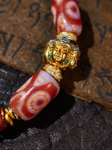 18K Gold Meihong Red Dzi Treasure Bracelet