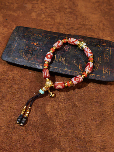 18K Gold Meihong Red Dzi Treasure Bracelet