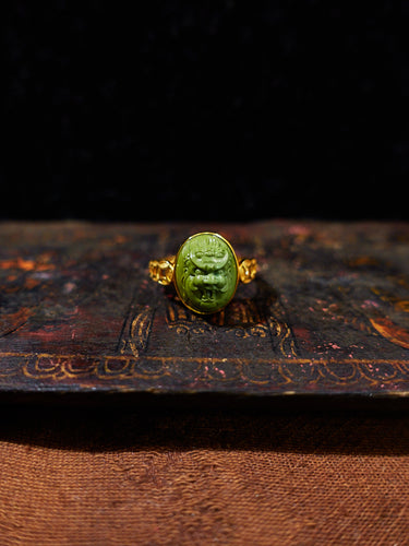 Divine Guardian Turquoise Mahakala 18K Gold Ring
