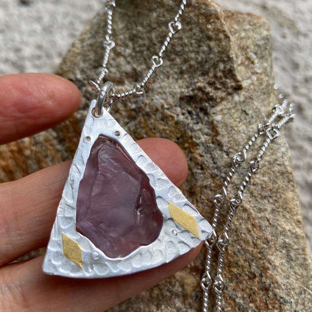 Kailash Energy Divine Clarity Amethyst Silver Triangle Neckdace