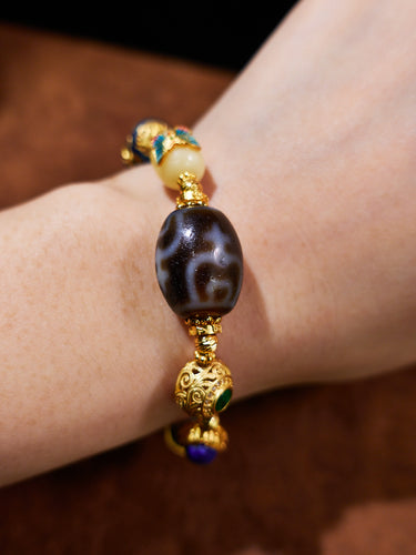 Four Treasure Vases Multicolor Agarwood 18K Gold Bracelet