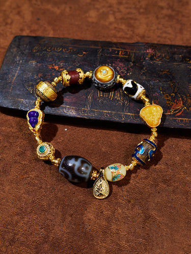 Four Treasure Vases Multicolor Agarwood 18K Gold Bracelet