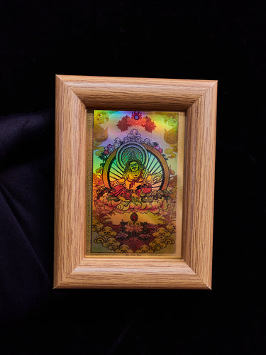 Golden Holographic Tibetan Deity Mini Frames – Green Tara, Dzambhala, and Mahakala Protection Set