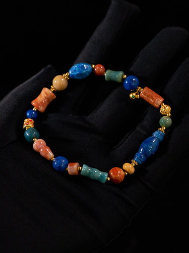 Agatized Coral Gourd Charm Energy Bracelet