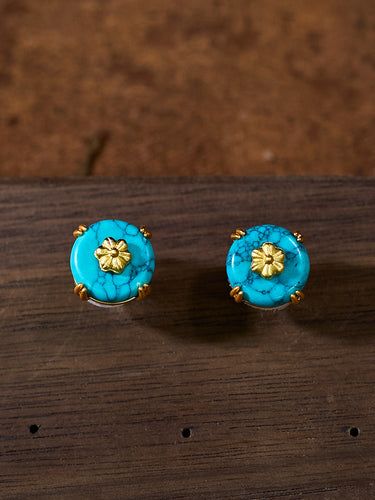Elegance Floral Tibetan Style Turquoise Earrings