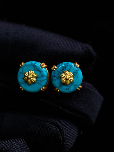 Elegance Floral Tibetan Style Turquoise Earrings