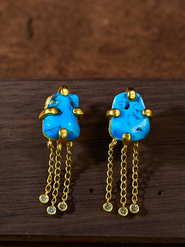 Golden Chains of the Himalayas Tibetan Style Turquoise Earrings