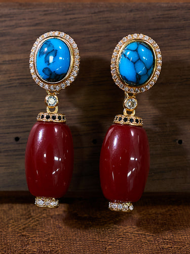 Golden Horizon Tibetan Style Turquoise Coral Stone Earrings