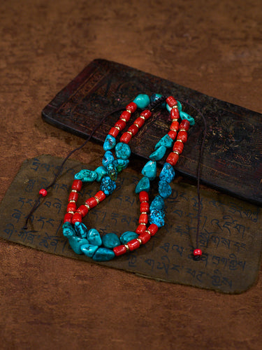 Mystic Energy Tibetan Style Turquoise & Coral Stone Necklace