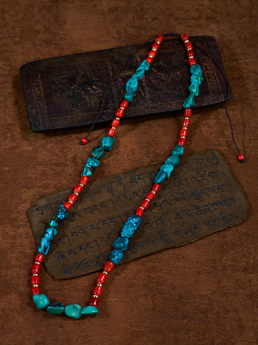 Mystic Energy Tibetan Style Turquoise & Coral Stone Necklace