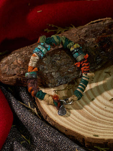 Earthbound Harmony Bracelet | Turquoise, Silk & Silver Talisman for Spiritual Balance
