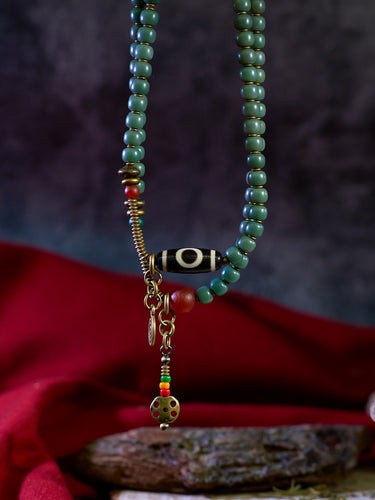 Serene Balance Dzi Bead & Bodhi Seed Necklace