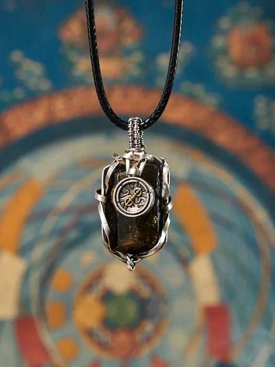 Fearless Courage Black Tourmaline Vajra Totem Silver Necklace
