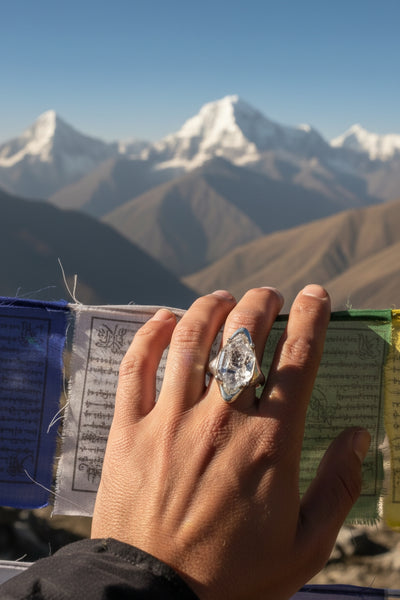 Healing Through Balance Shining Diamond Crystal Silver Rings