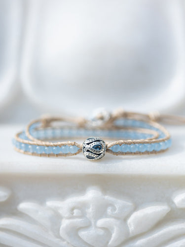 Aquamarine Hundred Syllables Mantra Braided Bracelet