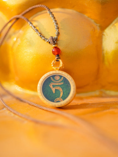 Green Tara Seed Syllable Cloisonné Enamel Pendant