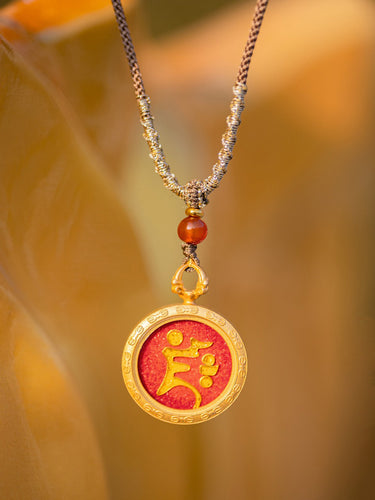 Yellow Jambhala Seed Syllable Cloisonné Enamel Pendant