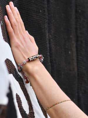 Nine Eye Dzi Bone Agate Braided Cord Bracelet