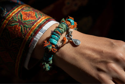 Earthbound Harmony Bracelet | Turquoise, Silk & Silver Talisman for Spiritual Balance