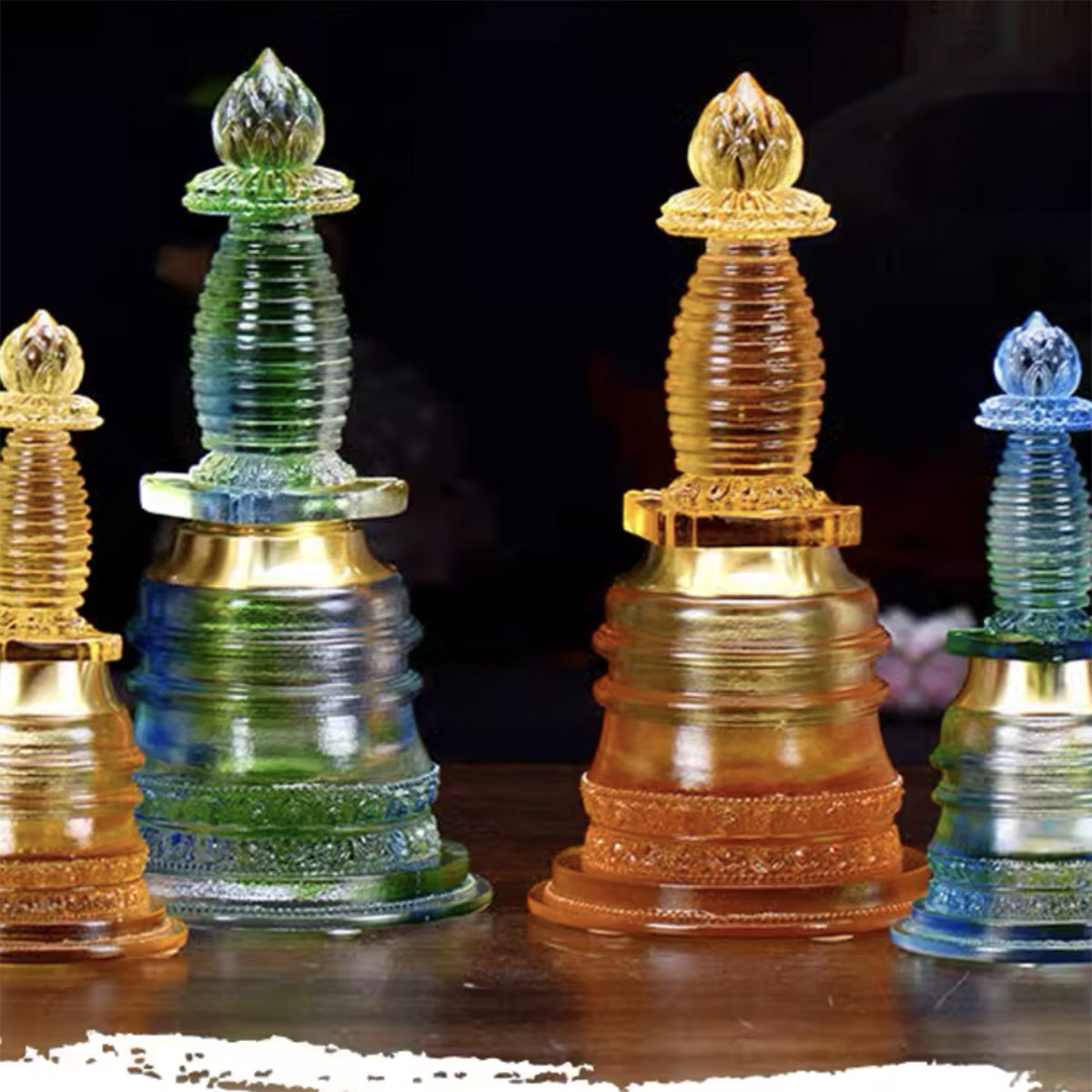 Quartz Crystal Pagoda Tibetan glass Home Buddhist hall worship