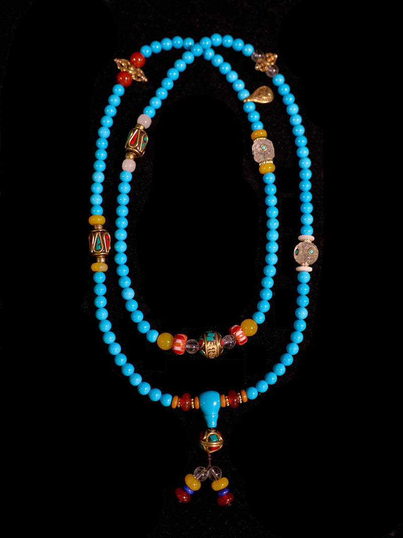 Earth & Bone 108 Bead Turquoise Agate Mala Necklace