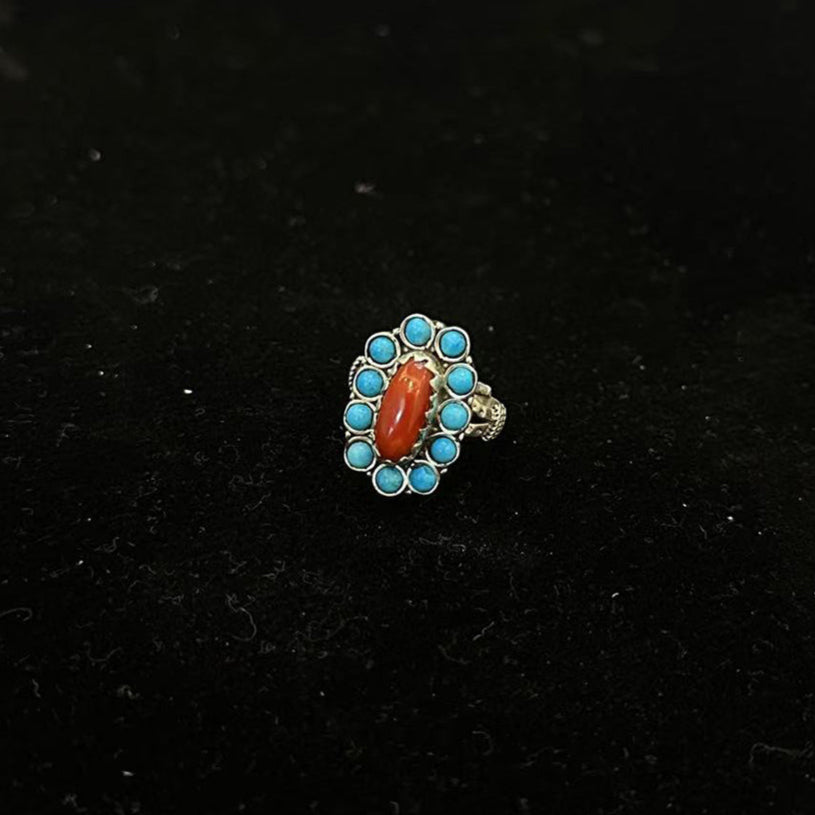 Radiant Courage Turquoise Coral Silver Ring