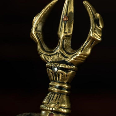 Qing Dynasty Trisula of Wrathful Vajra Yellow Copper Alloy Tibetan Ritual Item Antique Pure Tibetan