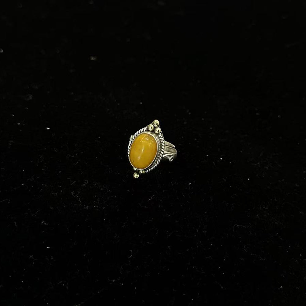 Radiant Wealth Amber Silver Ring