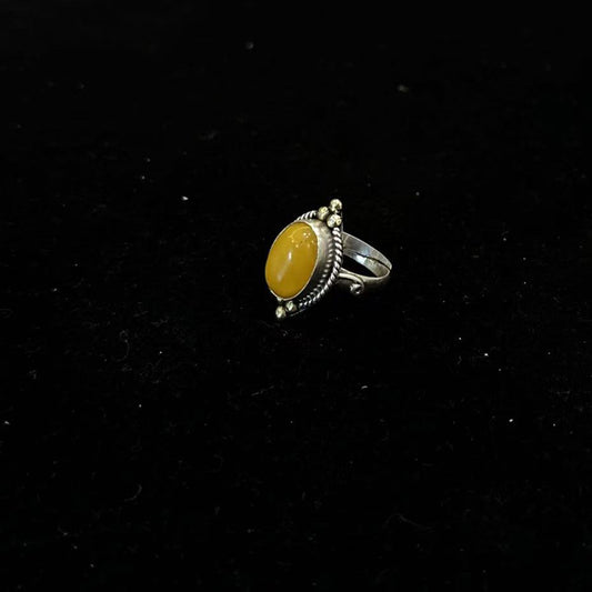 Radiant Wealth Amber Silver Ring