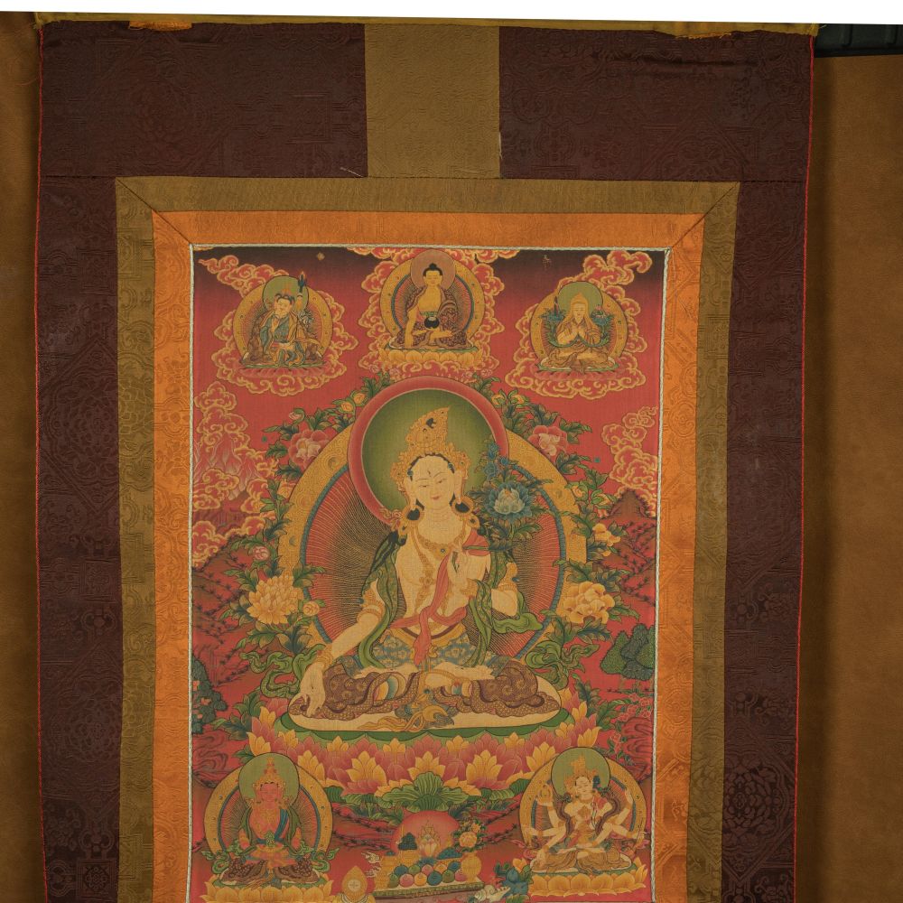 18th Century White Tara old thangka hand-painted Miantang School of Painting