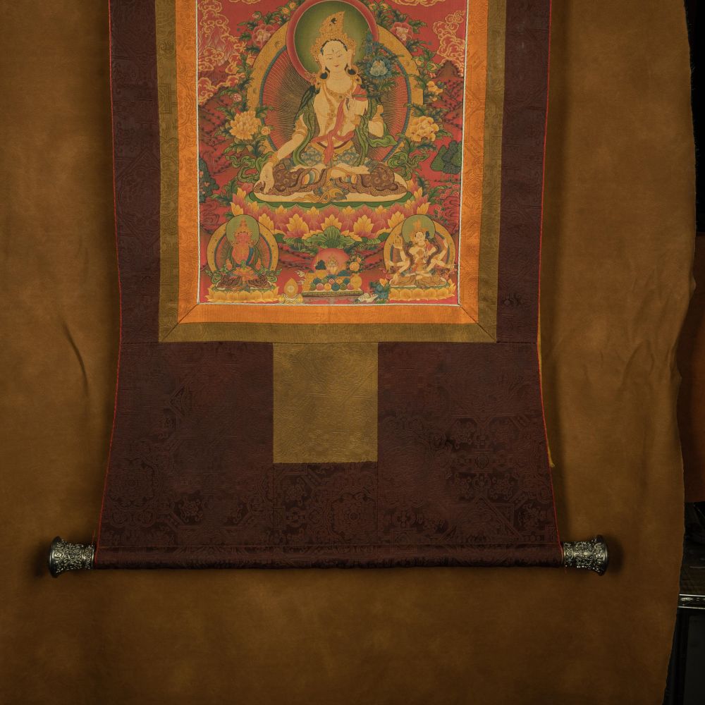 18th Century White Tara old thangka hand-painted Miantang School of Painting