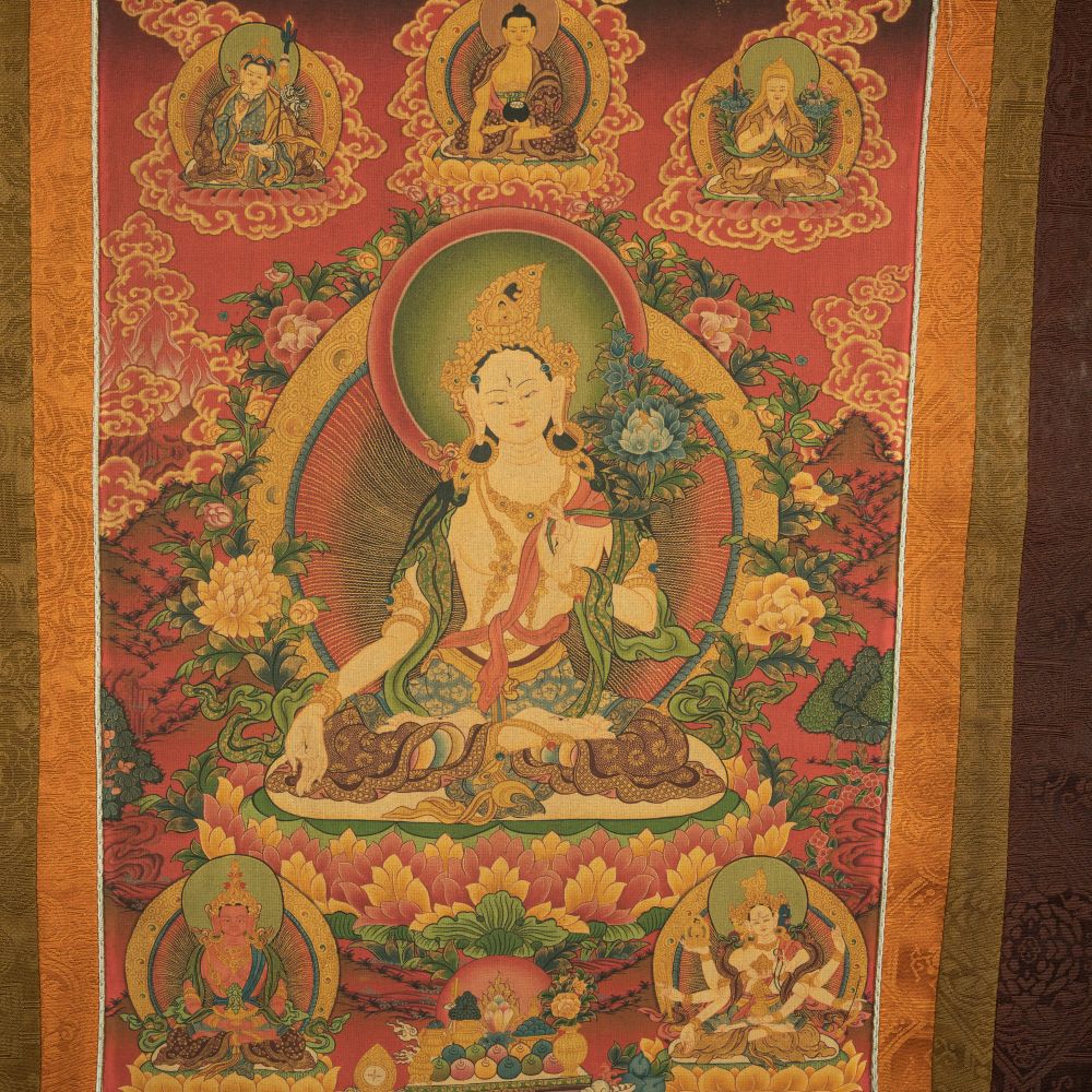 18th Century White Tara old thangka hand-painted Miantang School of Painting