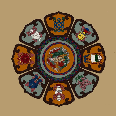 Auspicious Energy Eight Symbols Sterling Silver Thokcha Pendant