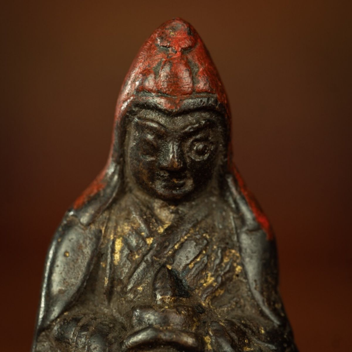 Qing Dynasty Tibetan Antique Statue Padmasambhava Round Sculpture Lima Copper Dzogchen Monastery