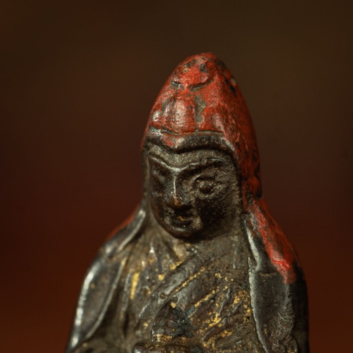 Qing Dynasty Tibetan Antique Statue Padmasambhava Round Sculpture Lima Copper Dzogchen Monastery