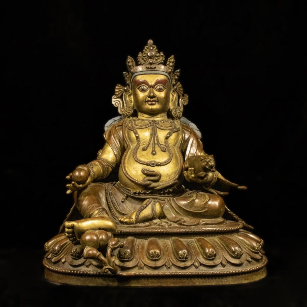 Qing Dynasty Tibetan Antique Statue Yellow Jambhala Gilded Shalu Monastery