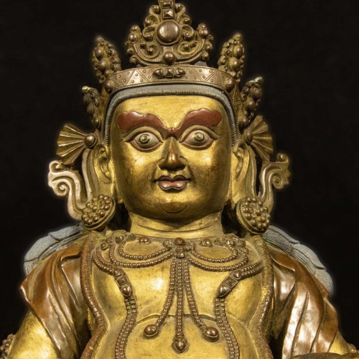 Qing Dynasty Tibetan Antique Statue Yellow Jambhala Gilded Shalu Monastery