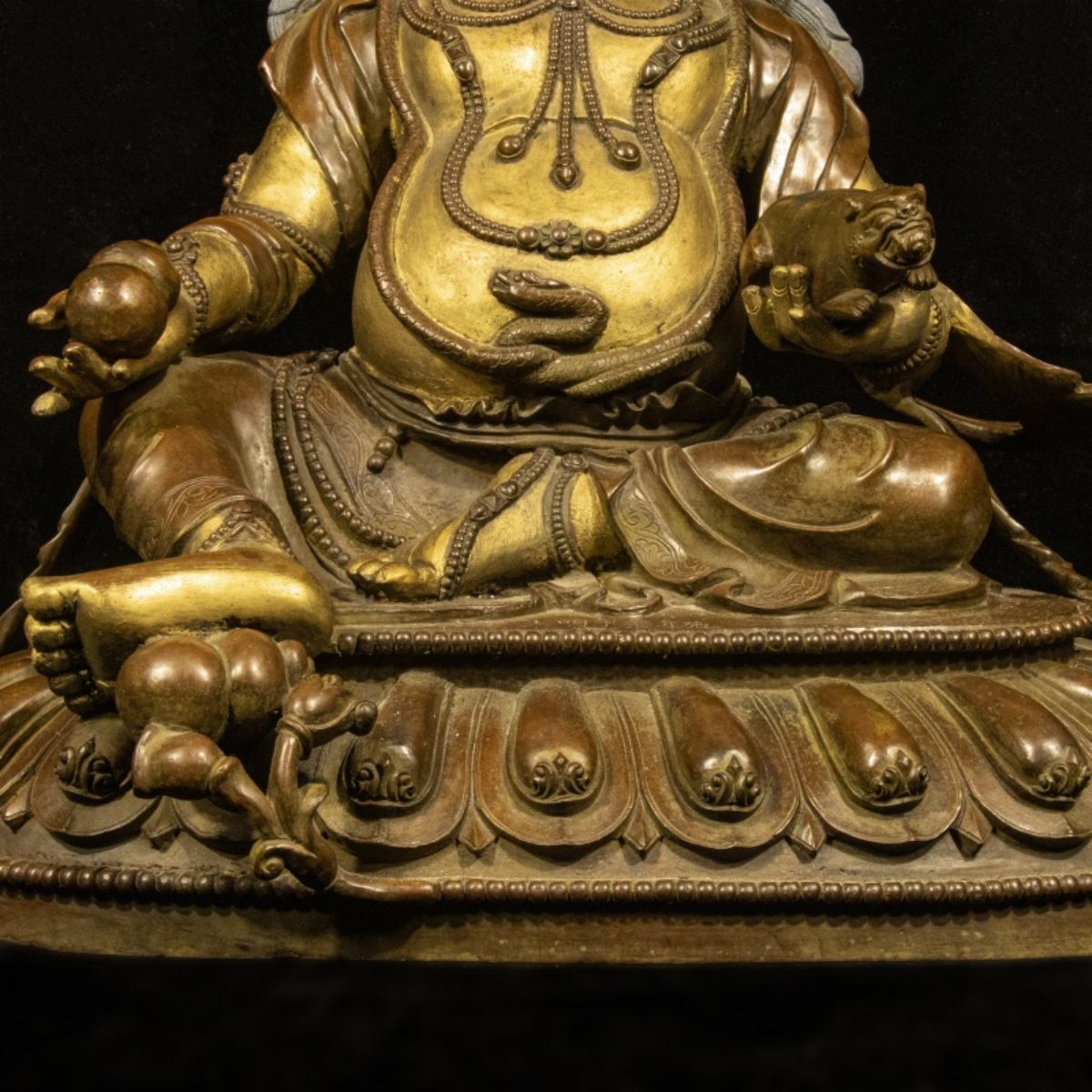 Qing Dynasty Tibetan Antique Statue Yellow Jambhala Gilded Shalu Monastery