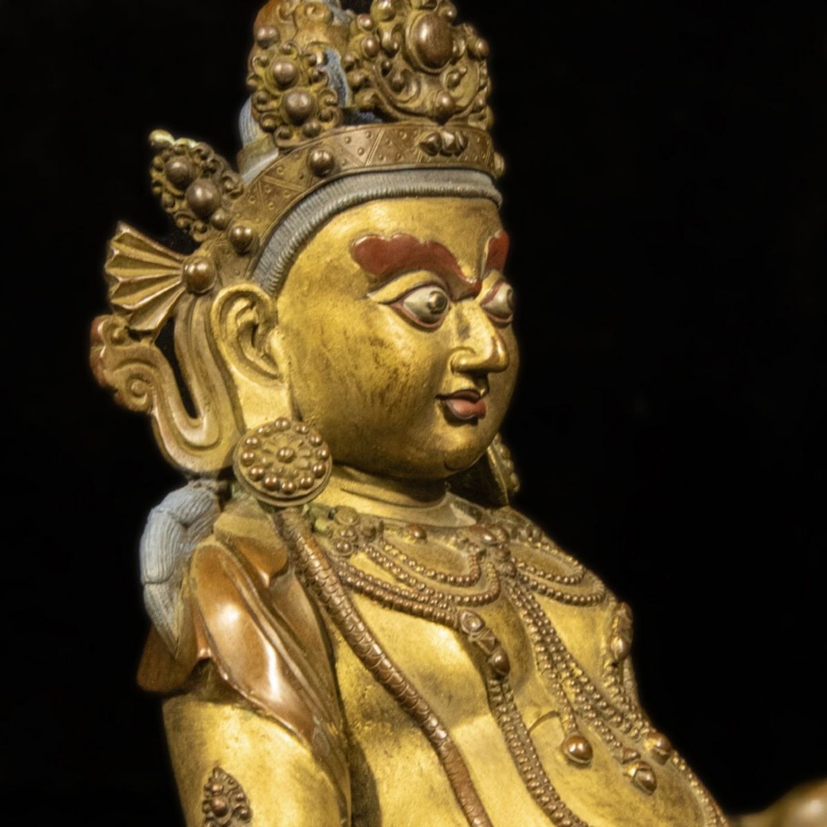 Qing Dynasty Tibetan Antique Statue Yellow Jambhala Gilded Shalu Monastery