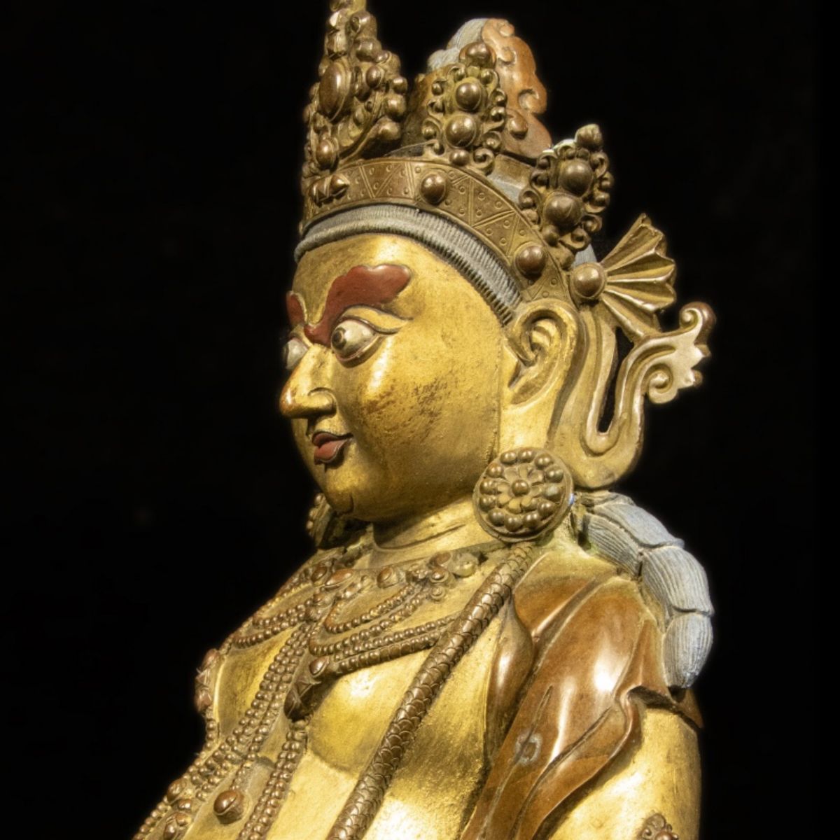 Qing Dynasty Tibetan Antique Statue Yellow Jambhala Gilded Shalu Monastery