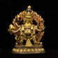 Qing Dynasty Tibetan Antique Statue Three-Faced Six-Armed Mahakala Gilded Dza Monastery